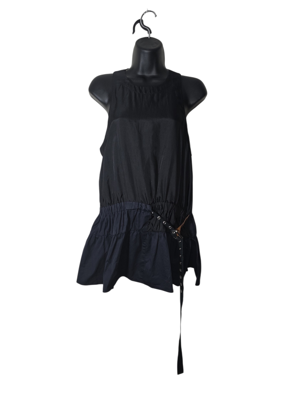 Tibi Black Drop-Waist Peplum Tunic Top with Grommet Belt Accent - Size 6